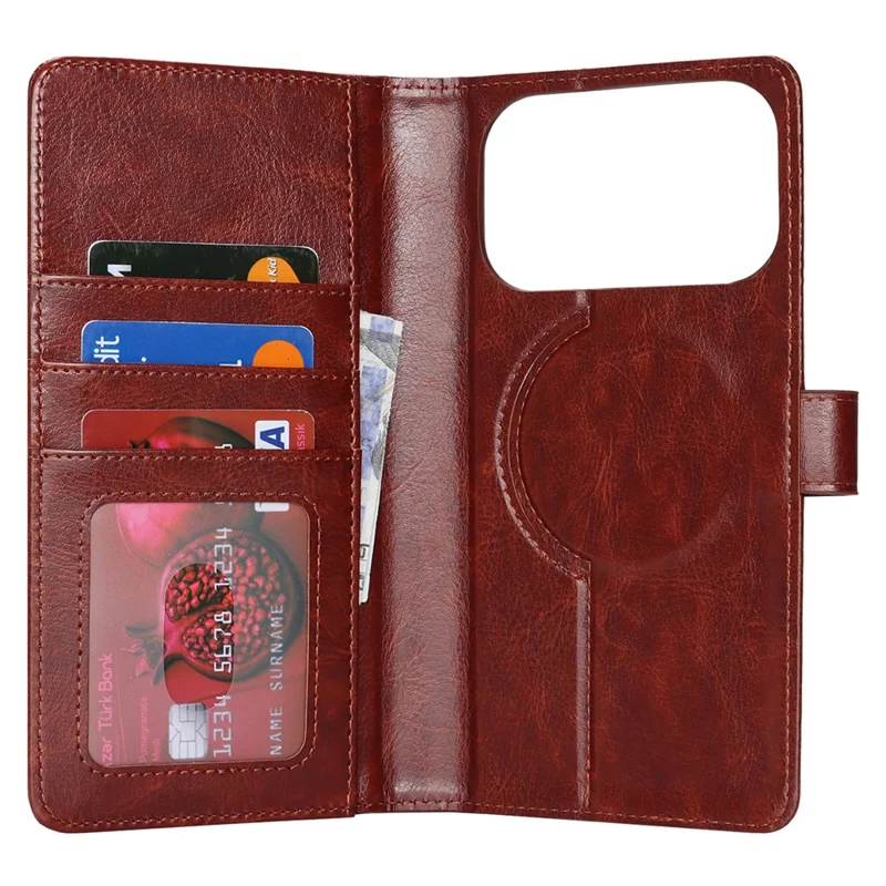 For iPhone 17 Pro Magnetic Case Anti-Drop Detachable Wallet PU Leather Phone Cover - Dark Brown