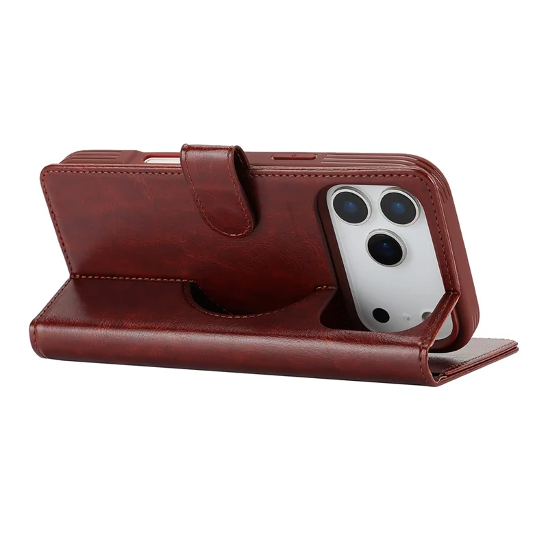 For iPhone 17 Pro Magnetic Case Anti-Drop Detachable Wallet PU Leather Phone Cover - Dark Brown