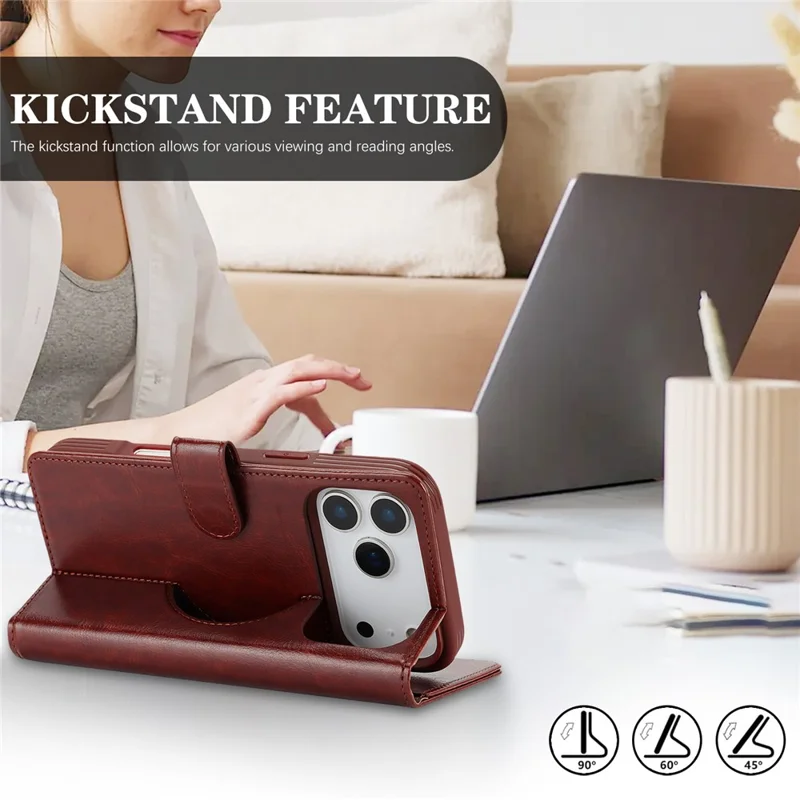 Capa Carteira Magnética para iPhone 17 Pro Max, Capa em Couro PU Resistente a Quedas, com Design Desmontável - Castanho Escuro