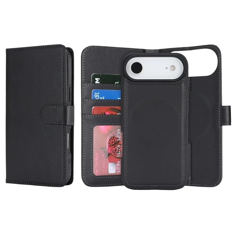 For iPhone Air Magnetic Case Anti-Drop Detachable Wallet PU Leather Phone Cover - Black