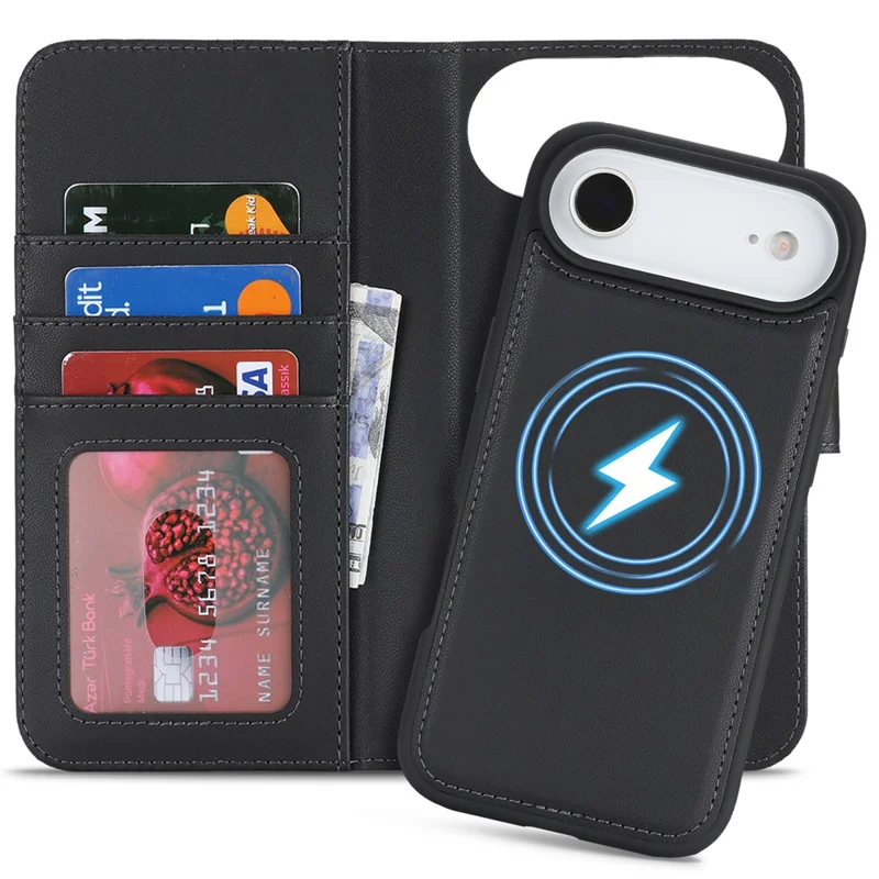 For iPhone Air Magnetic Case Anti-Drop Detachable Wallet PU Leather Phone Cover - Black