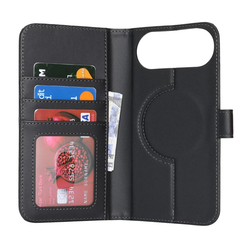 For iPhone Air Magnetic Case Anti-Drop Detachable Wallet PU Leather Phone Cover - Black