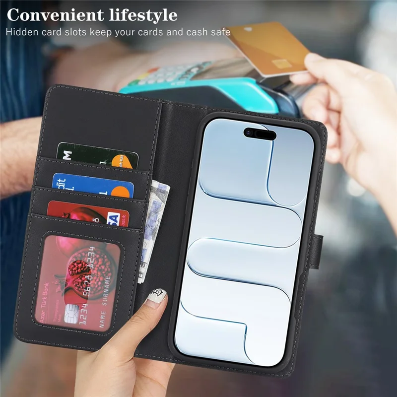 For iPhone Air Magnetic Case Anti-Drop Detachable Wallet PU Leather Phone Cover - Black