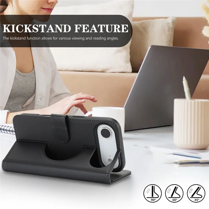 For iPhone Air Magnetic Case Anti-Drop Detachable Wallet PU Leather Phone Cover - Black