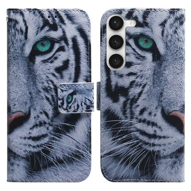 Per Samsung Galaxy S23 Pattern Printing PU Leather Wallet Magnetic Cover Viewing Stand Shockproof Flip Phone Case - Tiger Head