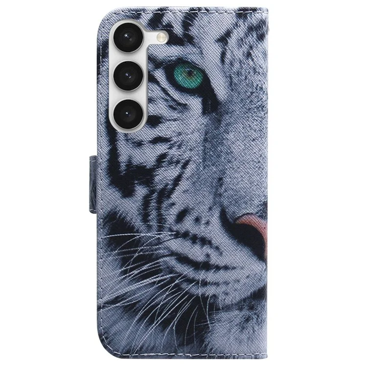 Per Samsung Galaxy S23 Pattern Printing PU Leather Wallet Magnetic Cover Viewing Stand Shockproof Flip Phone Case - Tiger Head