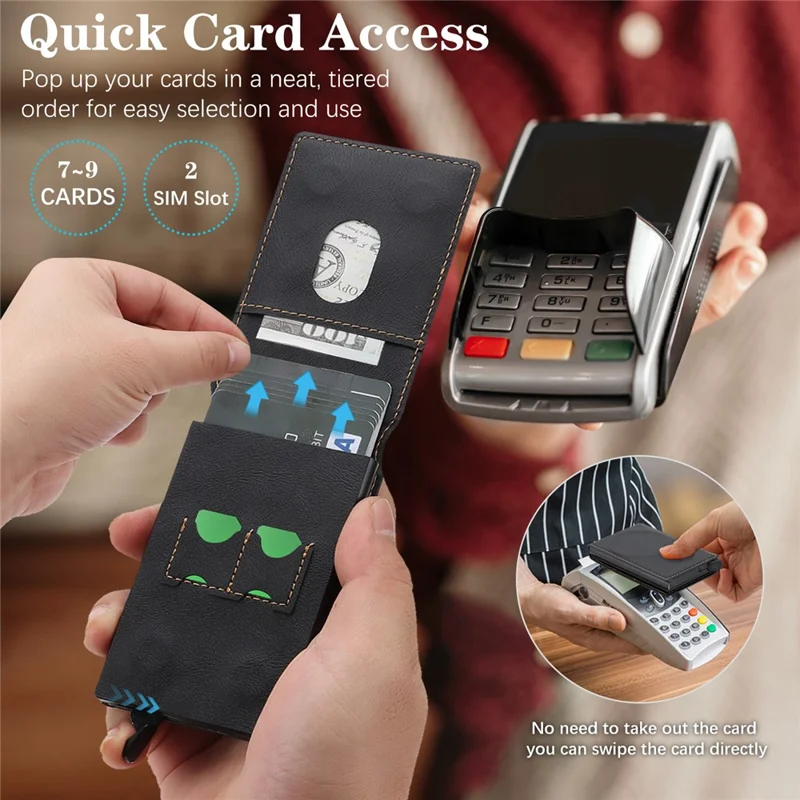 For iPhone 17 Pro Max Magnetic Cover Kickstand Leather Back Phone Shell with Detachable Pop-Up Card Case - Black