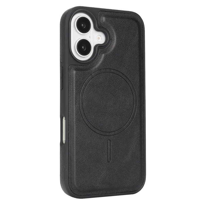For iPhone 16 Magnetic Cover Kickstand Leather Back Phone Shell with Detachable Pop-Up Card Case - Black