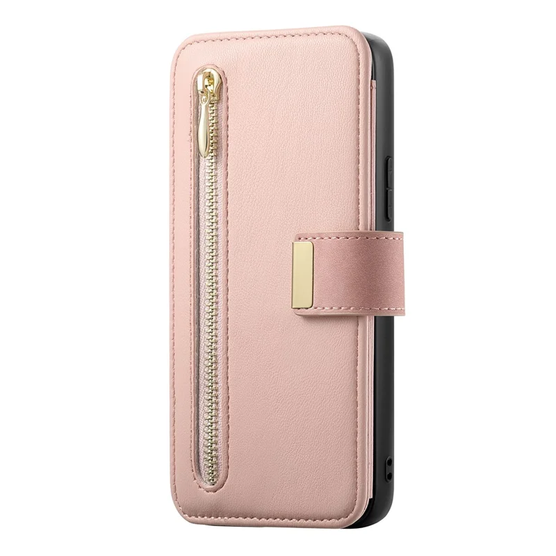 For Samsung Galaxy A17 4G  /  A17 5G Magnetic Leather Case with Detachable RFID Blocking Zipper Wallet Cover - Pink