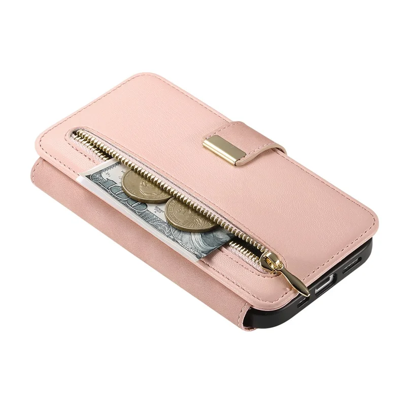 For Samsung Galaxy A17 4G  /  A17 5G Magnetic Leather Case with Detachable RFID Blocking Zipper Wallet Cover - Pink