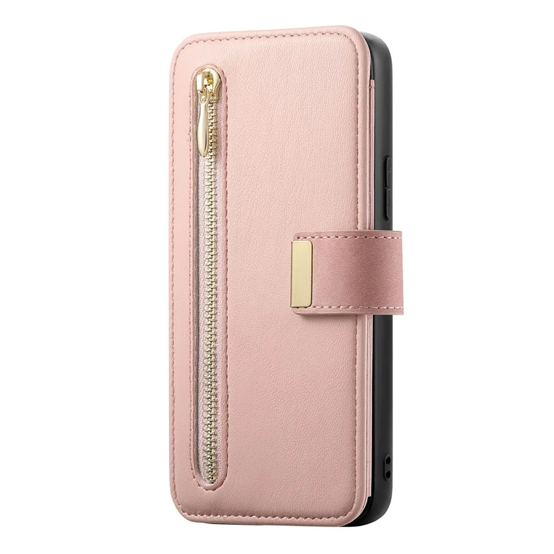 Etui magnetyczne z kieszenią na kartę RFID z odpinanym portfelem z zamkiem błyskawicznym z kozła syntetycznego do Samsung Galaxy S25 FE - różowe