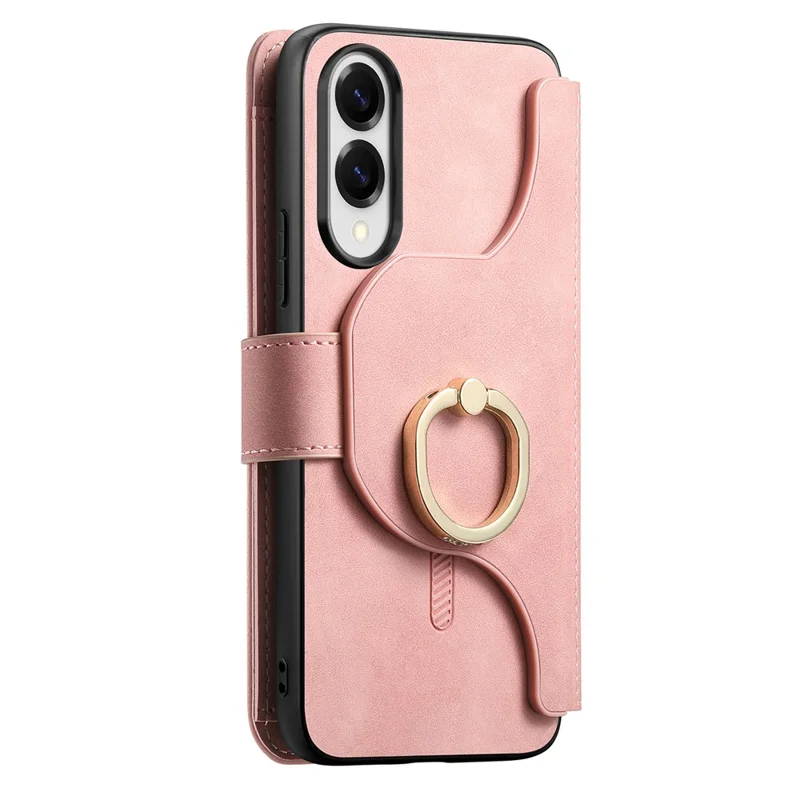 غطاء جلد مغناطيسي لهاتف Samsung Galaxy S25 Edge مع محفظة قابلة للفصل وحجب RFID وسحّاب - وردي