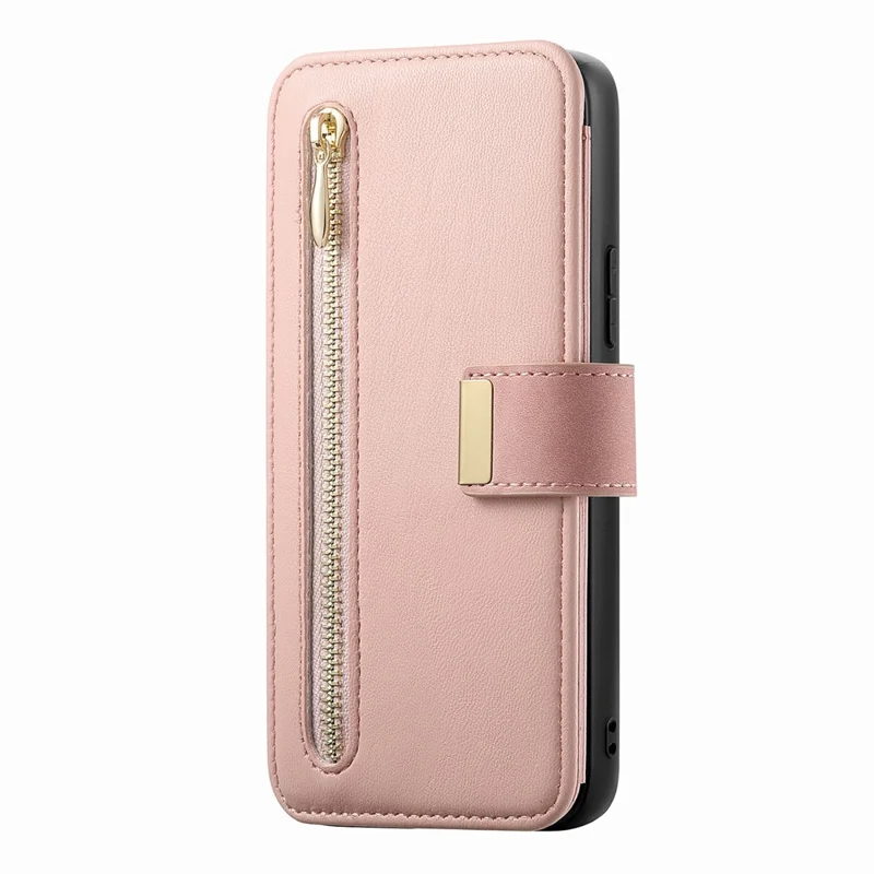 Магнитный кожаный чехол для Sony Xperia 10 VI с отсоединяемым RFID-защитным кошельком на молнии — розовый