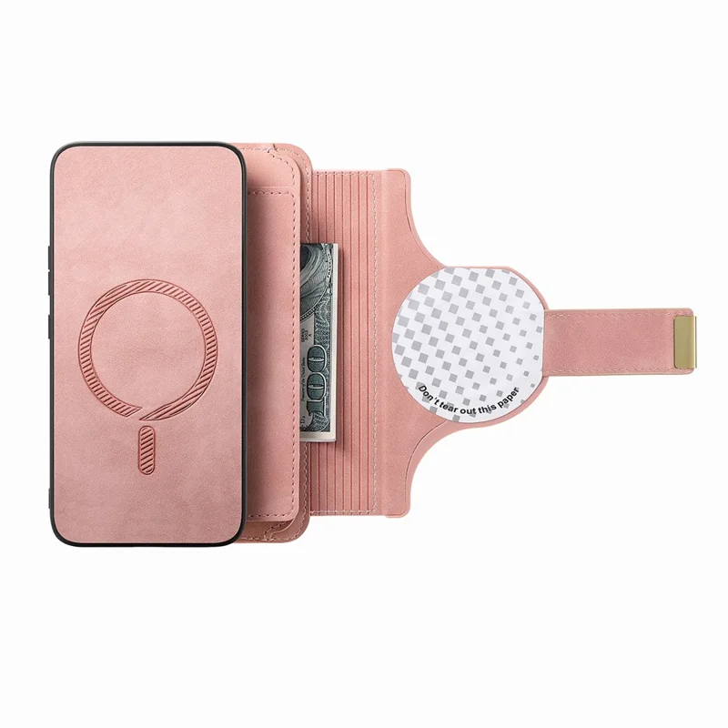 Магнитный кожаный чехол для Sony Xperia 10 VI с отсоединяемым RFID-защитным кошельком на молнии — розовый