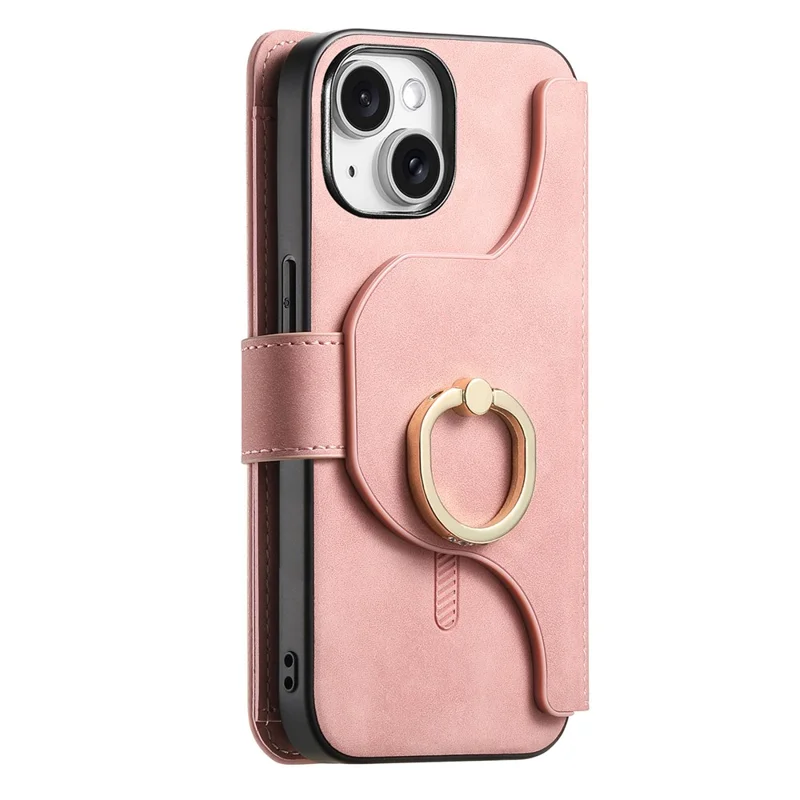 Für iPhone 15 Magnetisches Ledercase mit Abnehmbarer RFID-Schutz-Mappe mit Reißverschluss – Rosa
