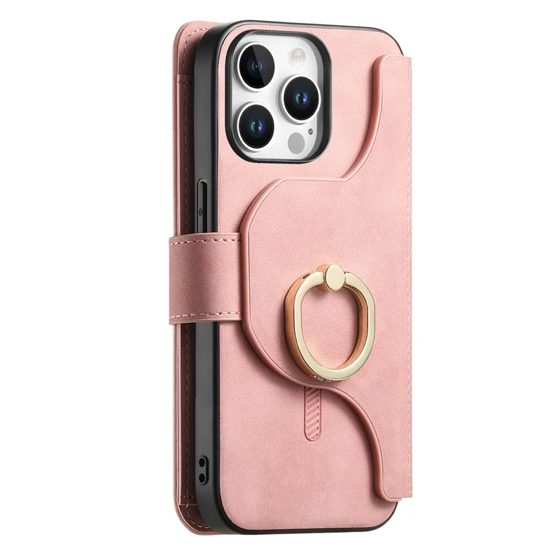 For iPhone 14 Pro Magnetic Leather Case with Detachable RFID Blocking Zipper Wallet Cover - Pink