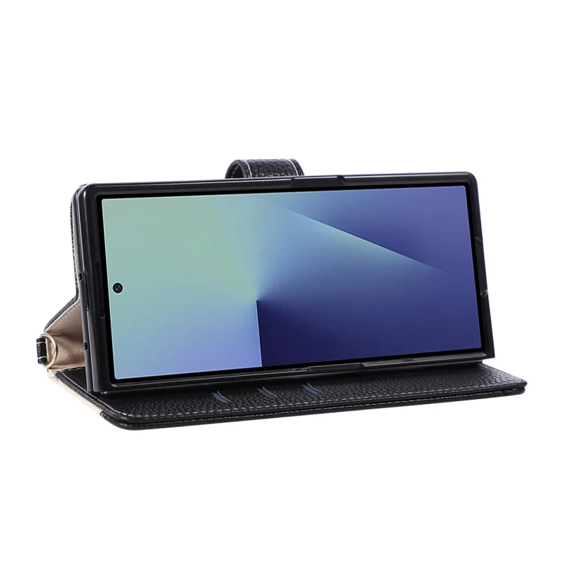 For Samsung Galaxy Z Fold7 5G Wallet Case Triangular Splicing Zipper Leather Flip Cover with Wrist Strap - Black