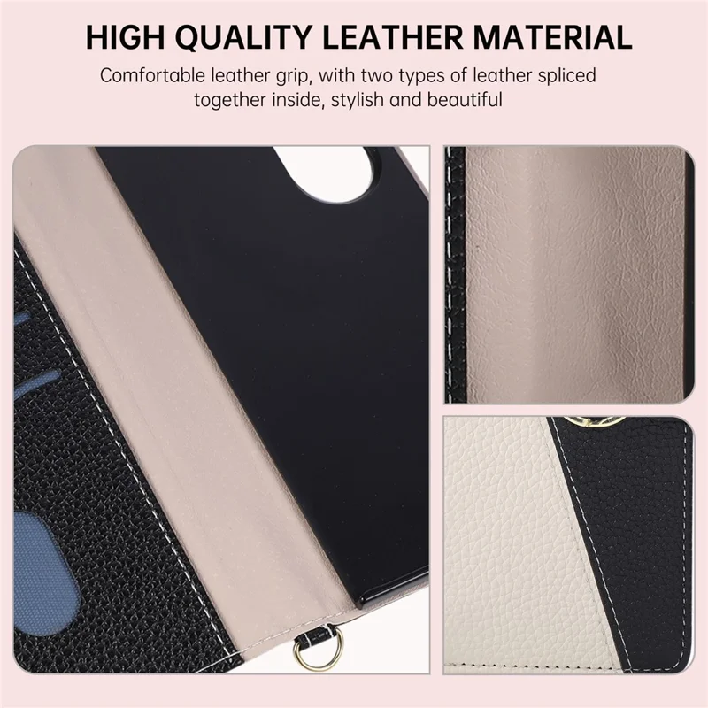 For Samsung Galaxy Z Fold7 5G Wallet Case Triangular Splicing Zipper Leather Flip Cover with Wrist Strap - Black