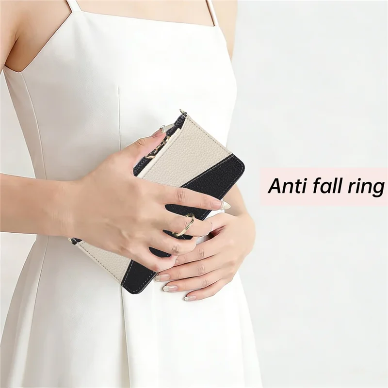 Coque portefeuille à fermeture éclair pour Xiaomi Poco X7 Pro 5G / Redmi Turbo 4 5G, support à anneau triangulaire, cuir - Noir