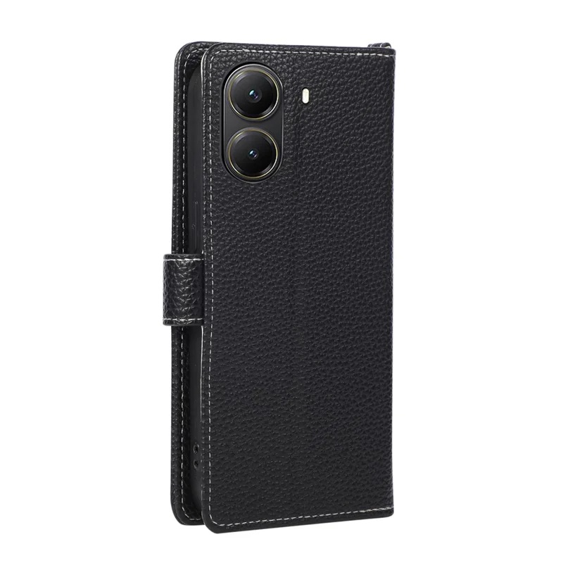 Coque portefeuille à fermeture éclair pour Xiaomi Poco X7 Pro 5G / Redmi Turbo 4 5G, support à anneau triangulaire, cuir - Noir