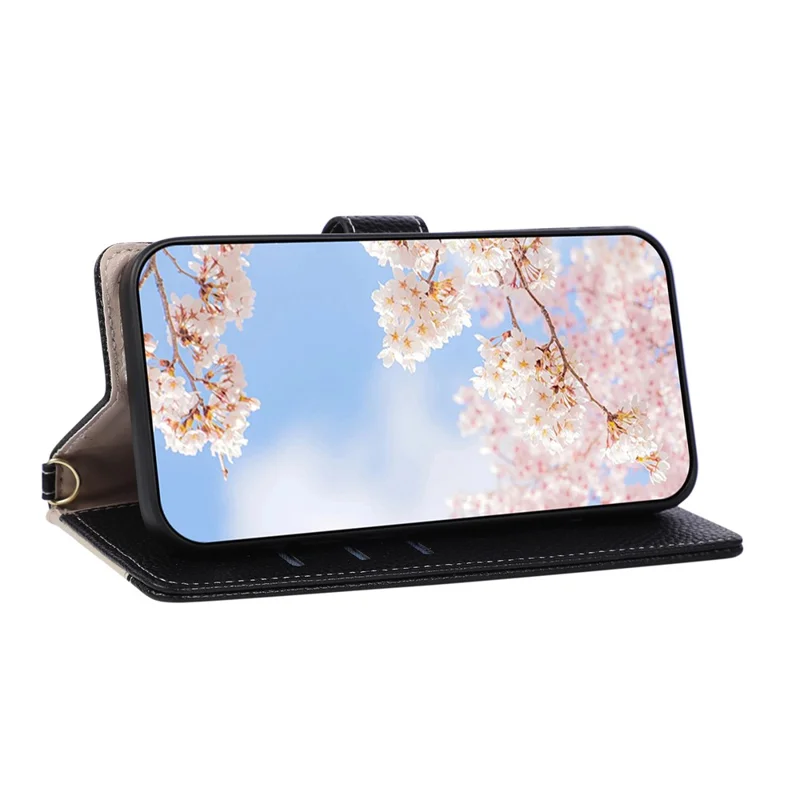 Coque portefeuille à fermeture éclair pour Xiaomi Poco X7 Pro 5G / Redmi Turbo 4 5G, support à anneau triangulaire, cuir - Noir