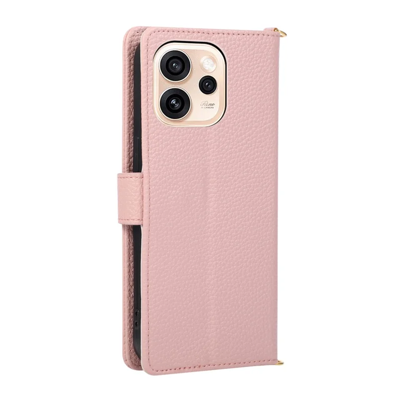 Wallet Case For Oppo Reno15 Pro Max 5G (Global) / Reno15 Pro 5G (China) Triangular Splicing Zipper Leather Flip Cover with Wrist Strap - Pink