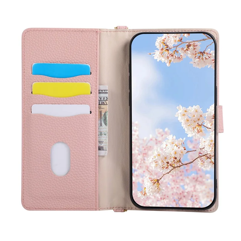 Wallet Case For Oppo Reno15 Pro Max 5G (Global) / Reno15 Pro 5G (China) Triangular Splicing Zipper Leather Flip Cover with Wrist Strap - Pink