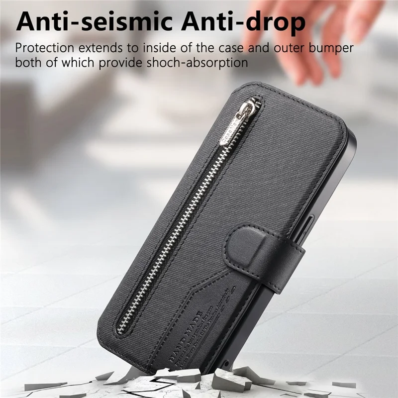 For Samsung Galaxy A56 5G Magnetic Case RFID Blocking Detachable Wallet Stand Cloth Texture Leather Phone Cover - Black