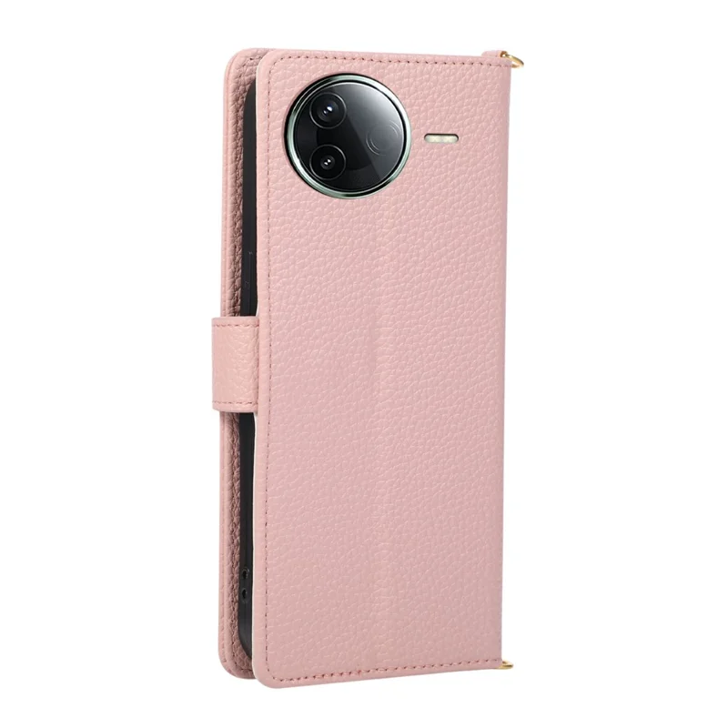Wallet Case for Xiaomi Poco F7 Ultra 5G  /  Redmi K80 Pro 5G Triangular Splicing Zipper Leather Flip Cover with Wrist Strap - Pink