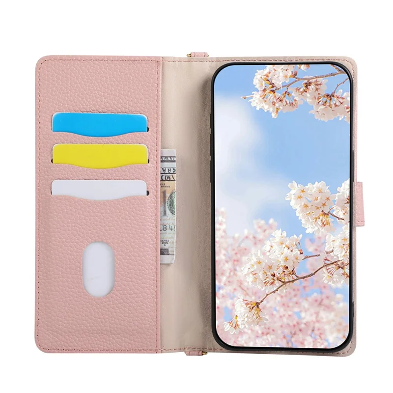 Wallet Case for Xiaomi Poco F7 Ultra 5G  /  Redmi K80 Pro 5G Triangular Splicing Zipper Leather Flip Cover with Wrist Strap - Pink