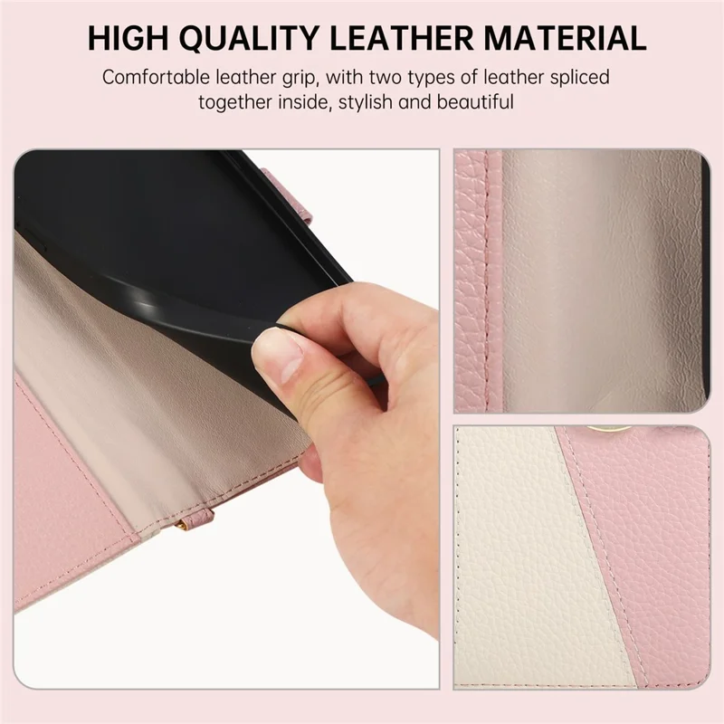 Wallet Case for Xiaomi Poco F7 Ultra 5G  /  Redmi K80 Pro 5G Triangular Splicing Zipper Leather Flip Cover with Wrist Strap - Pink