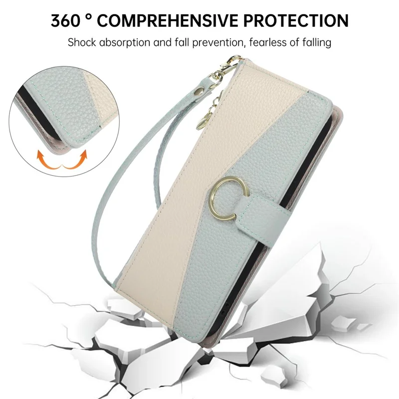 Wallet Case for Xiaomi Poco F7 Ultra 5G  /  Redmi K80 Pro 5G Triangular Splicing Zipper Leather Flip Cover with Wrist Strap - Blue