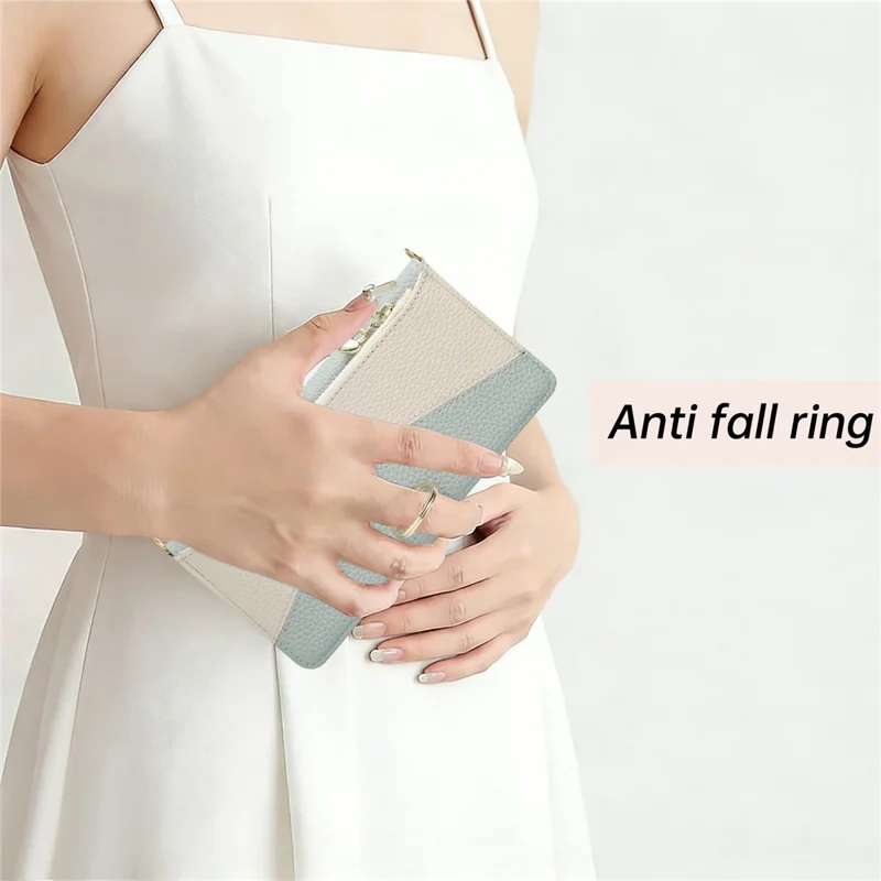 Wallet Case for Xiaomi Poco F7 Ultra 5G  /  Redmi K80 Pro 5G Triangular Splicing Zipper Leather Flip Cover with Wrist Strap - Blue