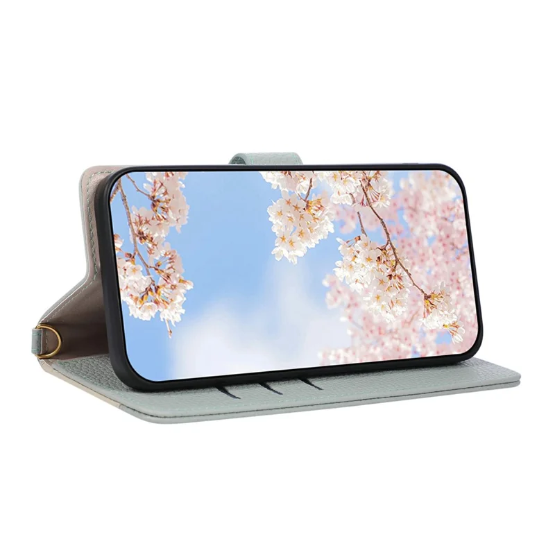 Wallet Case for Xiaomi Poco F7 Ultra 5G  /  Redmi K80 Pro 5G Triangular Splicing Zipper Leather Flip Cover with Wrist Strap - Blue