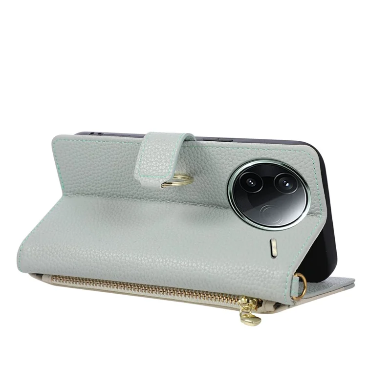 Wallet Case for Xiaomi Poco F7 Ultra 5G  /  Redmi K80 Pro 5G Triangular Splicing Zipper Leather Flip Cover with Wrist Strap - Blue