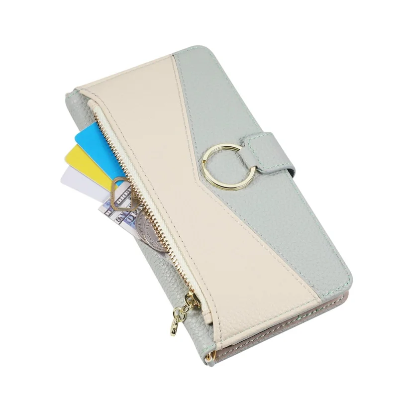 Wallet Case for Xiaomi Poco F7 Ultra 5G  /  Redmi K80 Pro 5G Triangular Splicing Zipper Leather Flip Cover with Wrist Strap - Blue