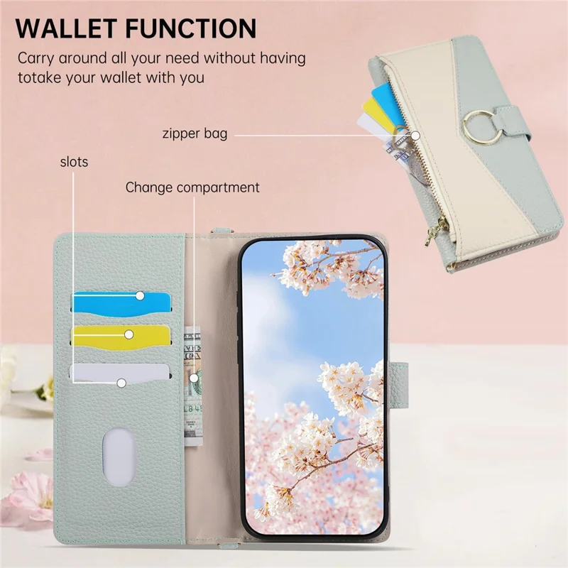 Wallet Case for Xiaomi Poco F7 Ultra 5G  /  Redmi K80 Pro 5G Triangular Splicing Zipper Leather Flip Cover with Wrist Strap - Blue