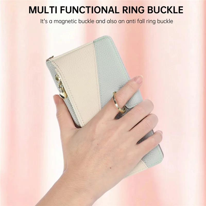 Wallet Case for Xiaomi Poco F7 Ultra 5G  /  Redmi K80 Pro 5G Triangular Splicing Zipper Leather Flip Cover with Wrist Strap - Blue