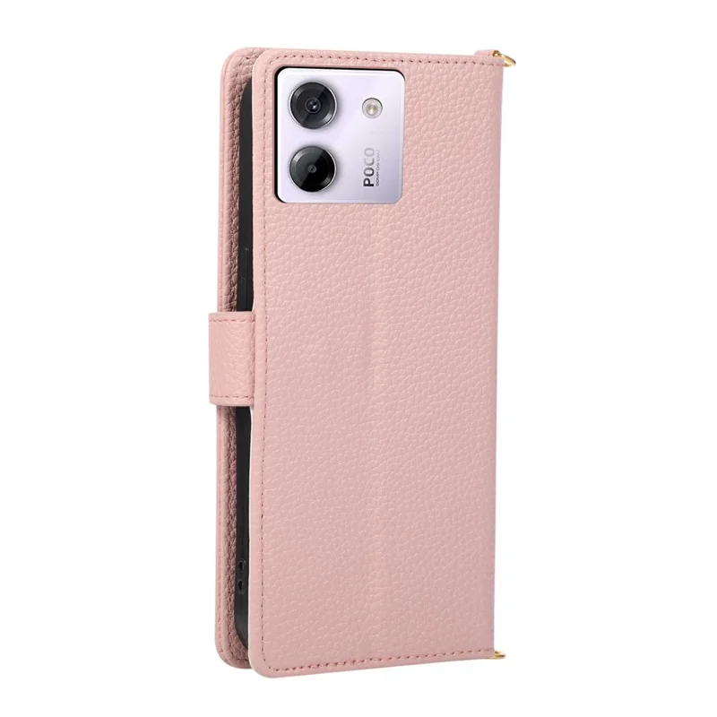 Custodia portafoglio per Xiaomi Poco M7 Pro 5G, custodia triangolare con anello supporto, chiusura magnetica, cerniera, in pelle anti-caduta - Rosa