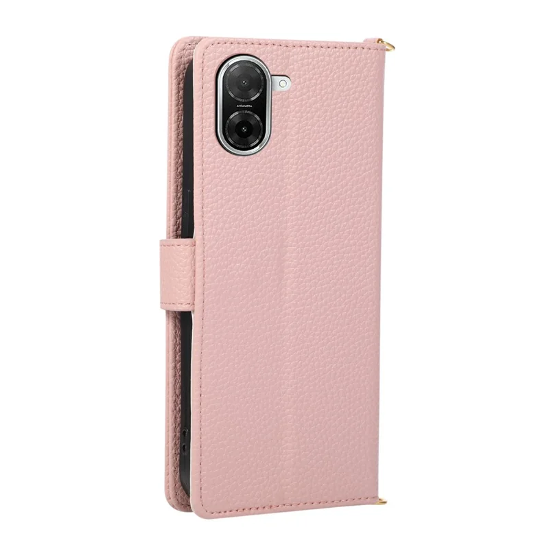 Wallet Case for Xiaomi Poco C71 4G / Redmi A5 4G (171.7mm) Triangular Splicing Zipper Leather Flip Cover with Wrist Strap - Pink