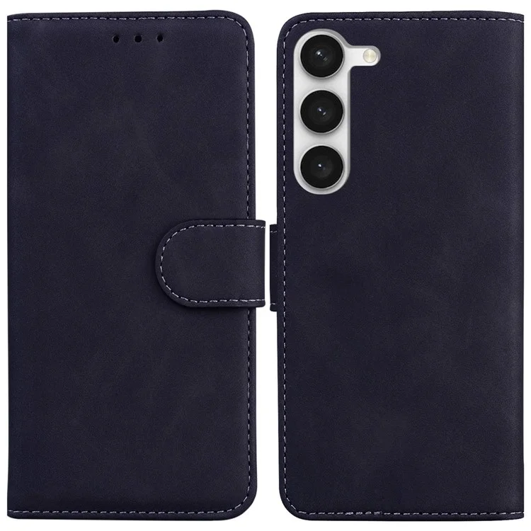 Для Samsung Galaxy S23 Solid Color Flip PU Leather Case Wallet Style Magnetic Closure Stand Shockproof Protective Phone Cover - Black