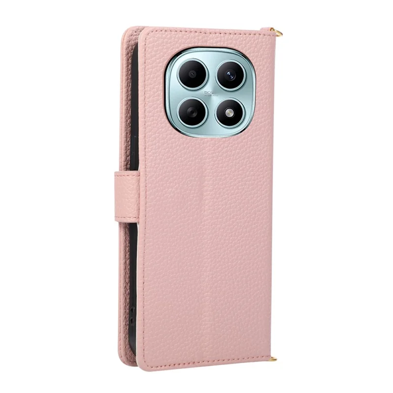 Wallet Case for Xiaomi Redmi Note 15 5G (Global) / Poco M8 5G Triangular Splicing Zipper Leather Flip Cover with Wrist Strap - Pink