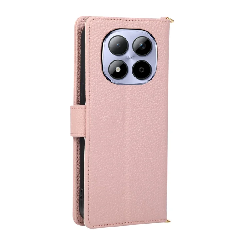 For Xiaomi Redmi Note 15 Pro+ 5G (Global) Wallet Case Triangular Splicing Zipper Leather Flip Cover with Wrist Strap - Pink