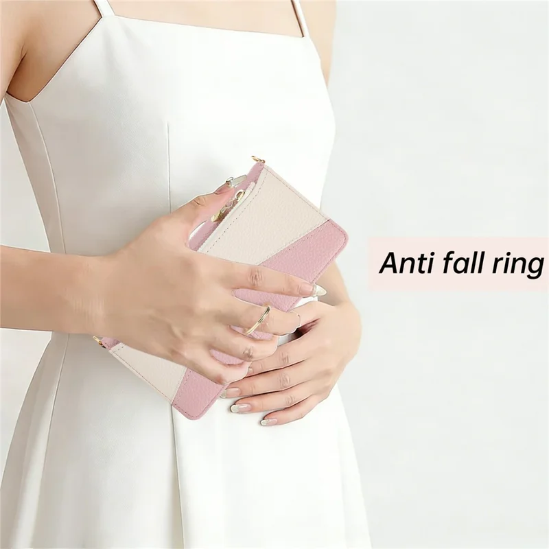 För Xiaomi Poco M7 5G, fäckfodral med blixtlås, triangelringhållare, läder, vikbar hölse - Rosa