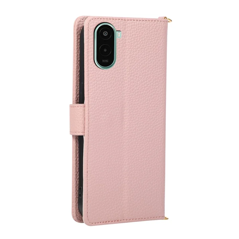 Cover in pelle con portafoglio con chiusura ad anello triangolare, resistente agli urti, con contrasto di colore e supporto per Xiaomi Poco M7 Plus 5G - Rosa