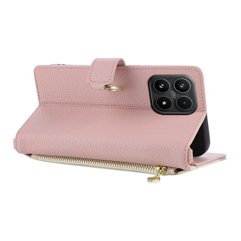Coque portefeuille pour téléphone Xiaomi 17 Triangle Splicing Anneau Support Cuir Fermeture Étanche - Rose
