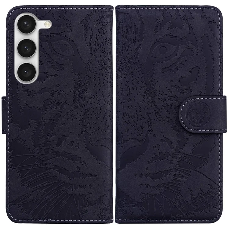 For Samsung Galaxy S23 Tiger Pattern Imprinted Wallet PU Leather Stand Magnetic Clasp Protective Phone Case - Black