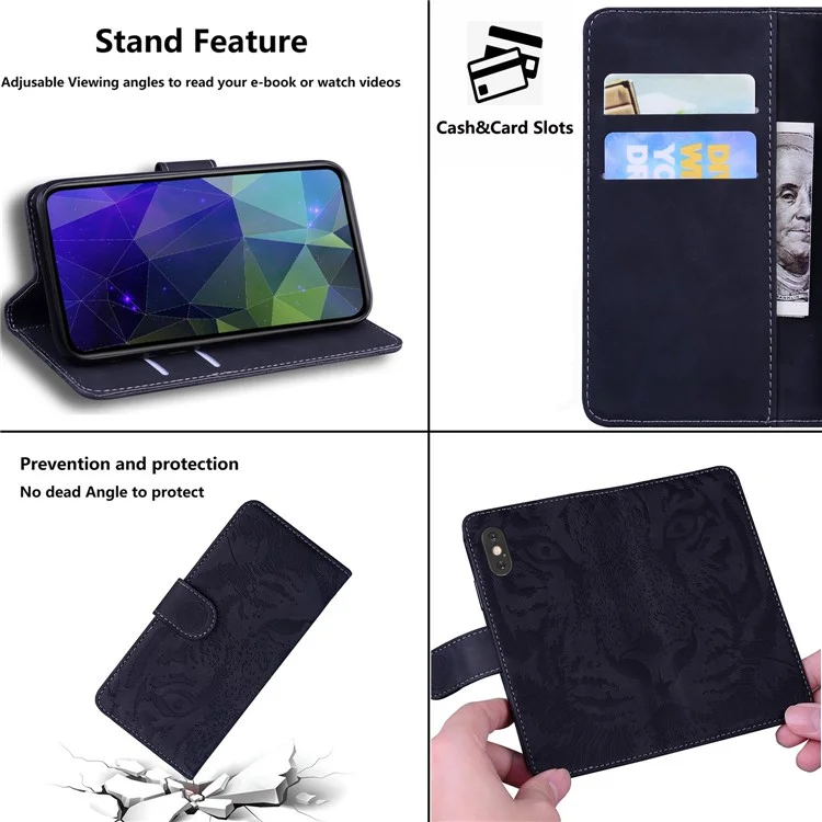 For Samsung Galaxy S23 Tiger Pattern Imprinted Wallet PU Leather Stand Magnetic Clasp Protective Phone Case - Black