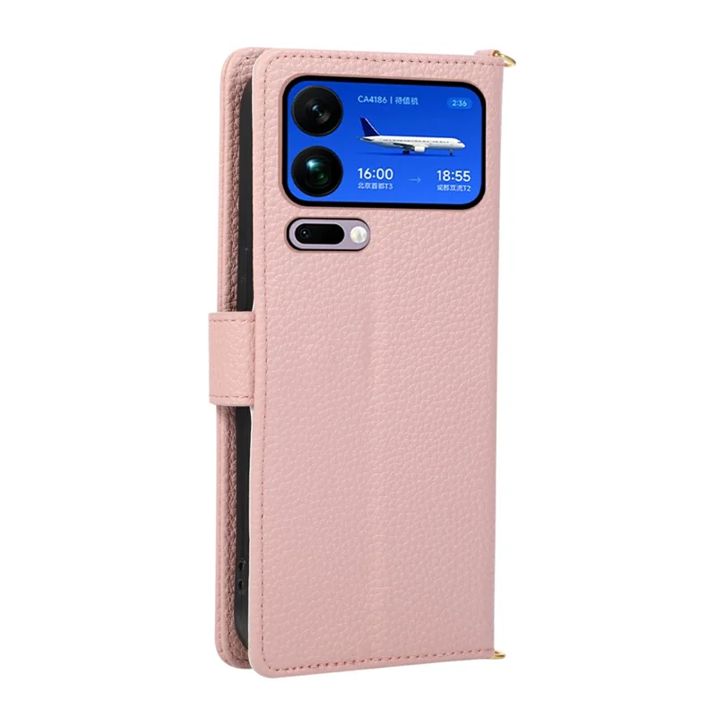 Étui portefeuille pour Xiaomi 17 Pro Max avec anneau, support triangulé, fermeture à glissière, housse rabattable en cuir résistante aux chocs - Rose