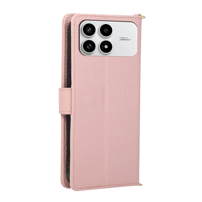 Wallet Case for Xiaomi Redmi K90 5G / Poco F8 Pro Triangular Splicing Zipper Leather Flip Cover with Wrist Strap - Pink